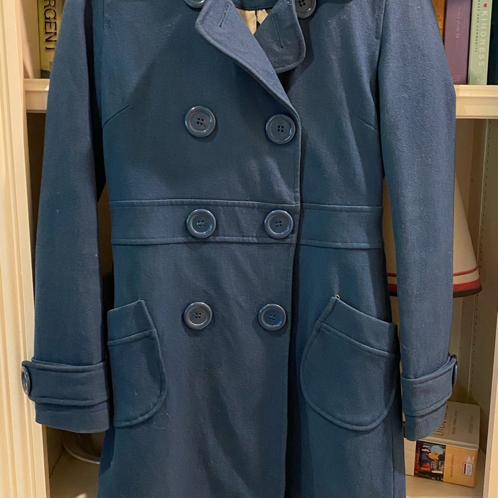 Tulle Blue Peacoat Double-Breasted Wool-Blend
